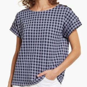 Madewell Gingham Seersucker Button Shoulder Top Women’s Size XL